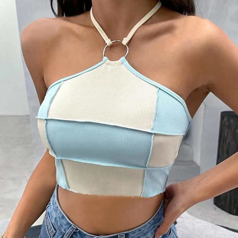 Summer Women Solid Halter Hanging Neck Sexy Crop Tops Y2k Fashion Backless Off Shoulder Corset Spicy Girl Street Slim Short Top