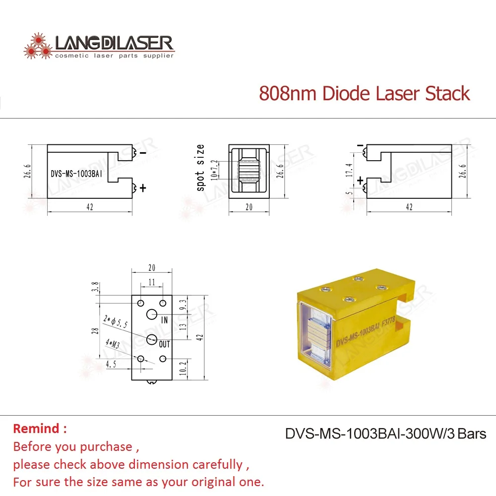 DVS-MS-1003BAI / 808&810nm Laser For Permanent Hair Removal / Output Power 300W / Each Chip : 100W