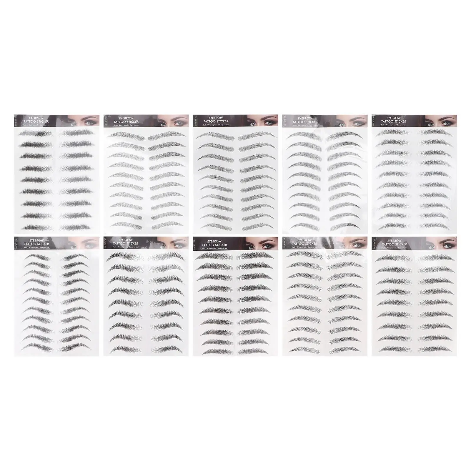 Waterproof Non-Toxic Eyebrow Stickers - 10 Stylish Designs, Easy Application Makeup Tattoos for Flawless Brows