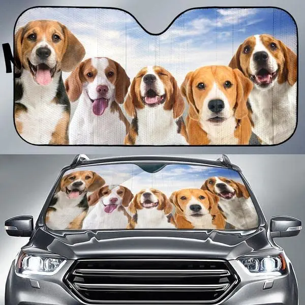 

Забавный автомобильный солнцезащитный козырек Beagle Team с голубым небом, автомобильный солнцезащитный козырек для любителей Beagle, идея подарка для мамы собаки, прочное автомобильное ветровое стекло