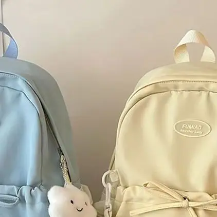 

Fashion Lady High Capacity Waterproof Nylon College Backpack Trendy Girls Laptop School Bags Cute Pure Color Travel Book Bag
