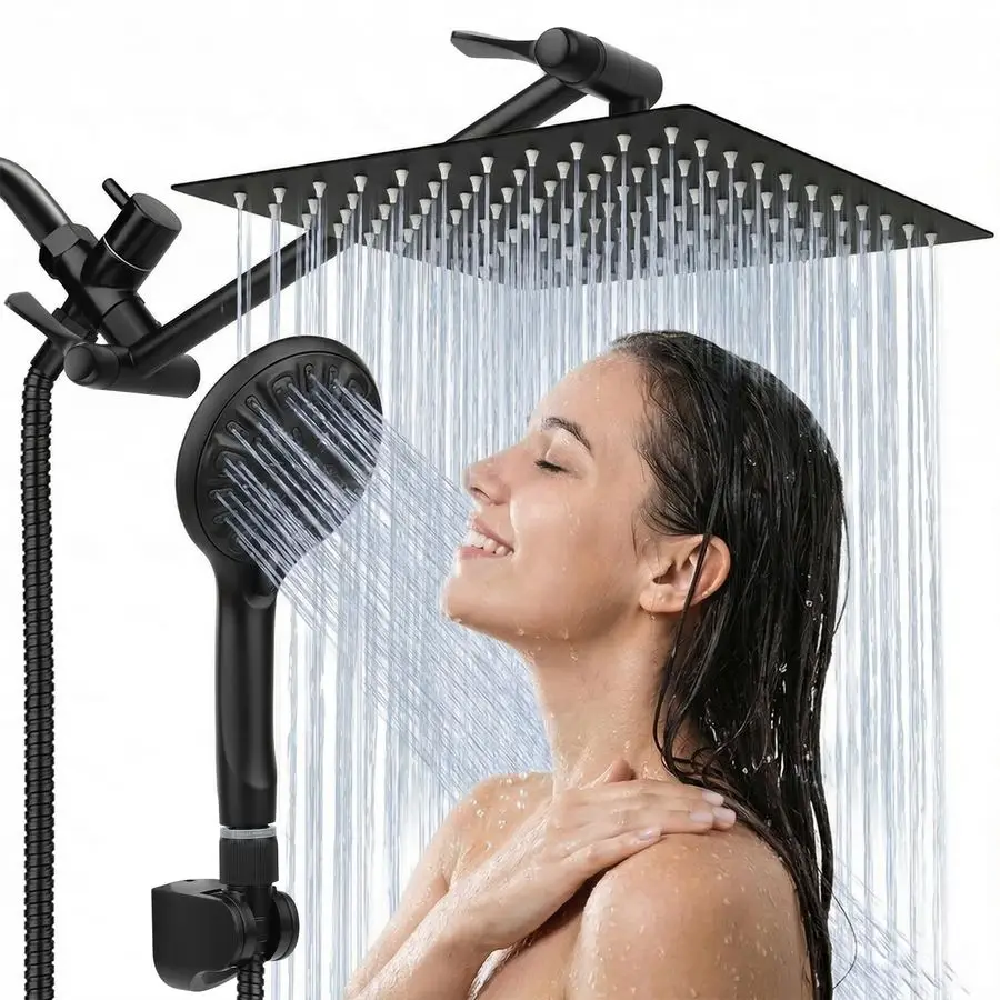 

Head, 8 High Pressure Rainfall Shower Head Handheld Shower Combo with 11 Extension Arm, 9 Settings Antileak Shower Head with Hol