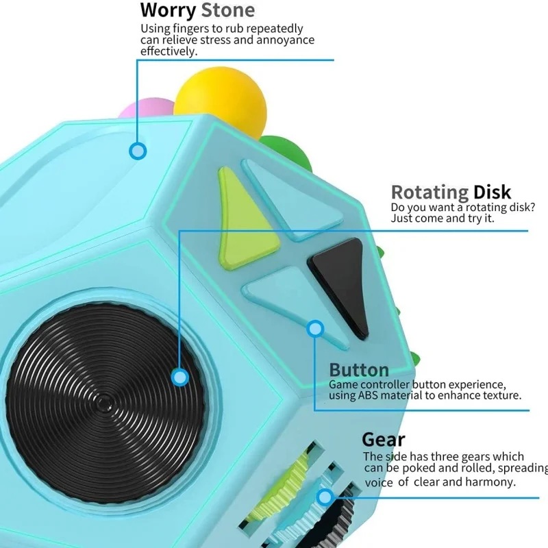 12면체 큐브 피젯 토이 스트레스와 불안 완화 항우울 여행용 장난감 ADD, OCD, ADHD, 자폐증을 가진 어린이와 성인용