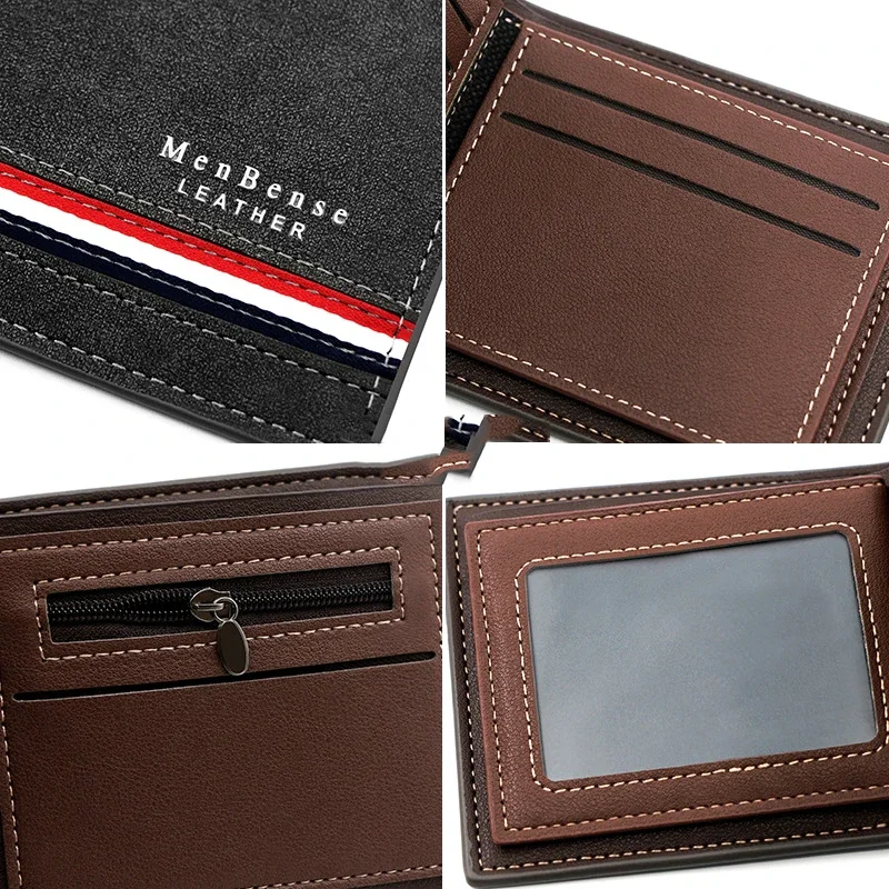 New Men Wallets Zipper Coin Pocket Slim Card Holder Name Engraved Luxury Male Short Purses High Quality PU Leather Men's Wallet