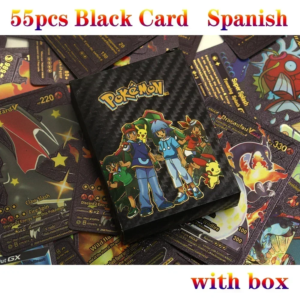 55Pcs Pokemones Gold Foil Card One Piecees Cards VSTAR VMAX EX GX Cards English French German Spanish Children Gift