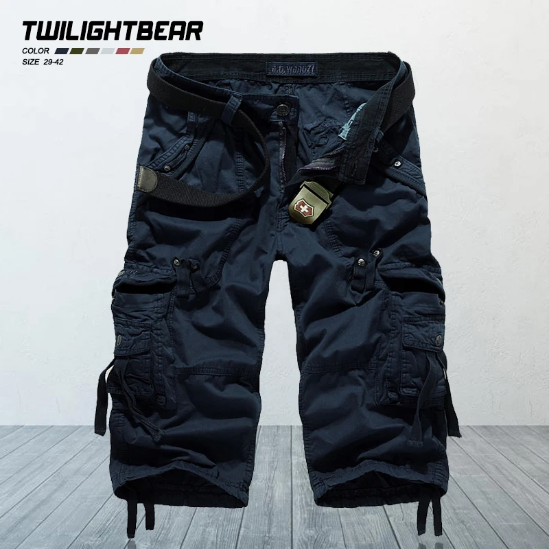 Summer Pure Cotton Men\'s Cropped Trousers Oversized Casual Shorts Multi Pocket Tooling Capri Pants Men Cargo Pants AF5820