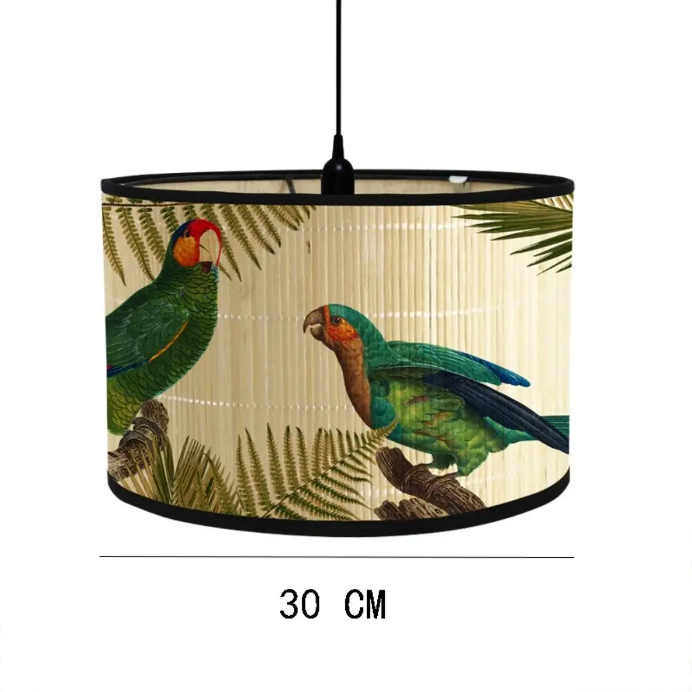 Retro Style Flower Printing Lampshade Japanese Style Homestay Decor Bamboo Art Chandelier Light Cover Chandelier Wall Lamp Shade