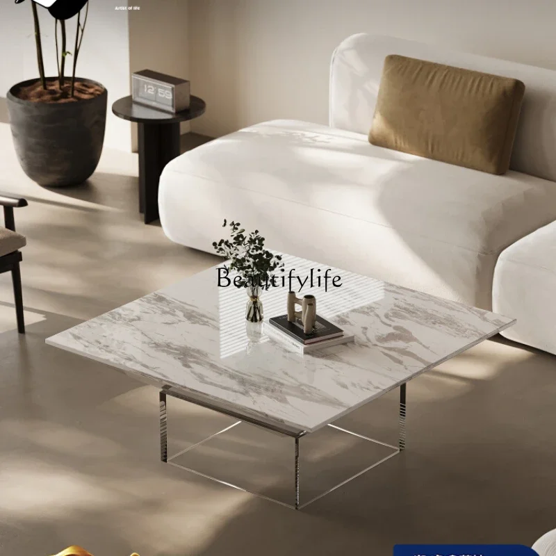 

Italian minimalist high-end marble coffee table square acrylic high-end tea table