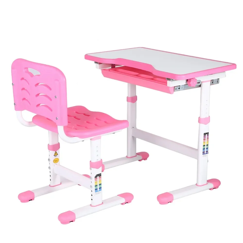 Ajustável Pull Out Drawer Table Set para Crianças, Study Homework Desk Chair, Crianças Atividade Art Table Set, Pink Table Set