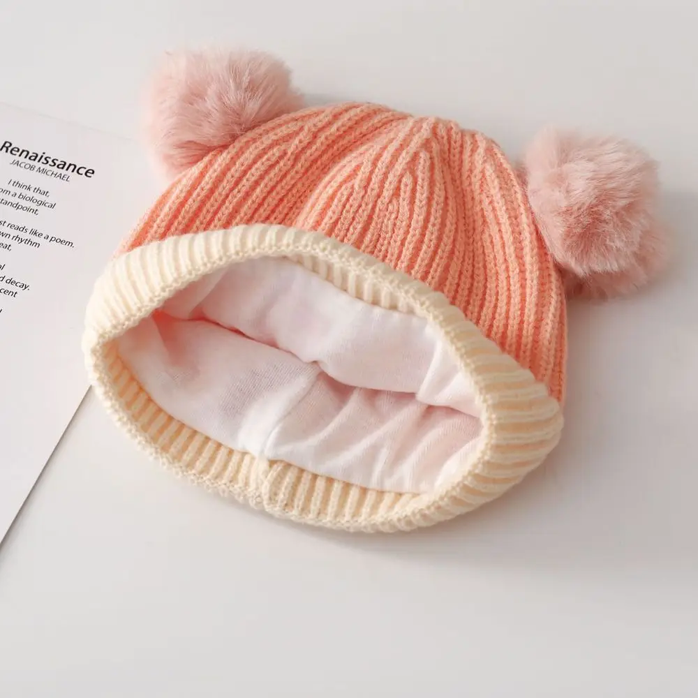 

Cute Knitted Beanie Cap Thicken Cold Proof Pullover Hat Ball Ear Protection Cap Toddler