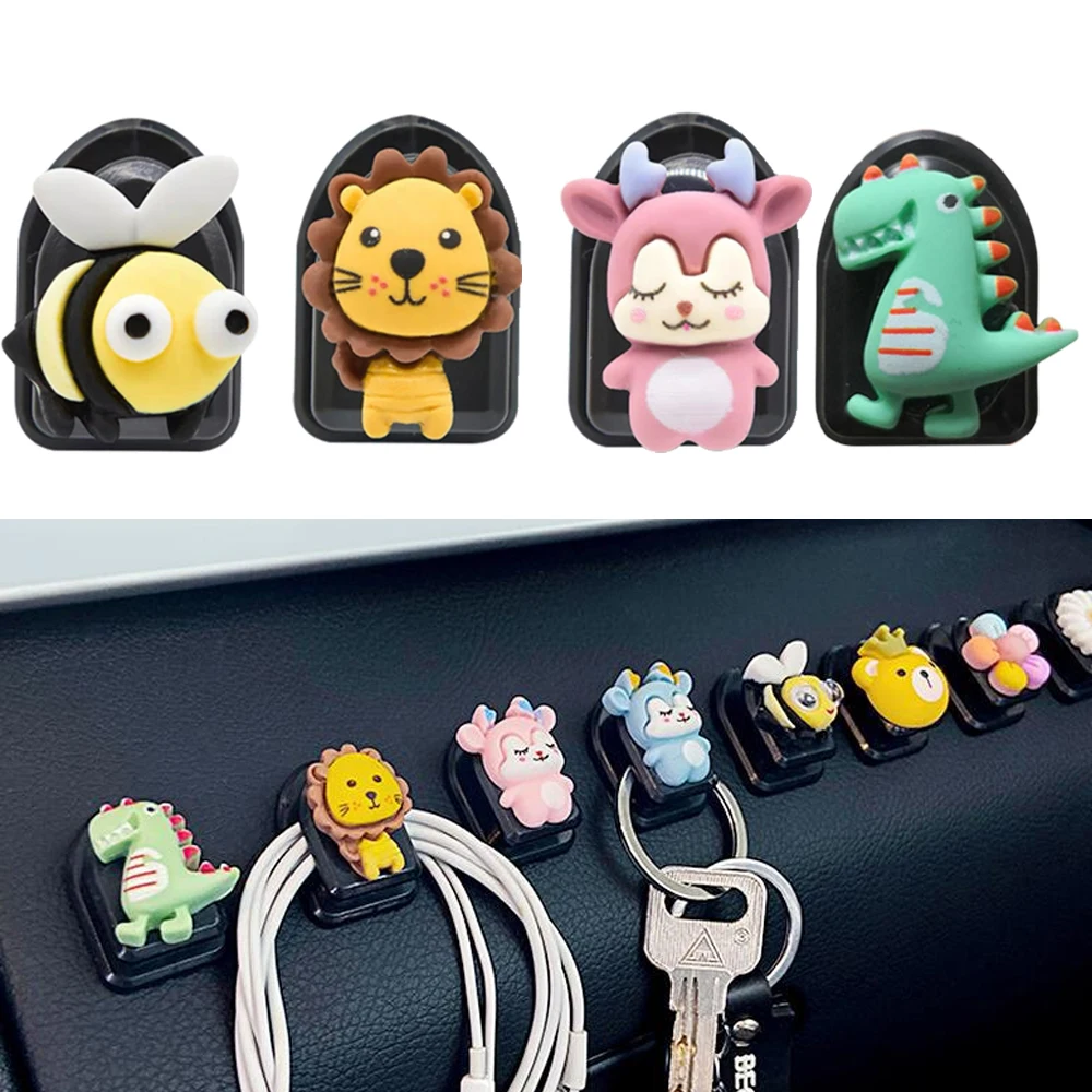 Car Mini Cartoon Hooks Cute Animal Decoration Automobile Interior Organizer Holder Durable Small Hook Car Adhesive Hook Hanger