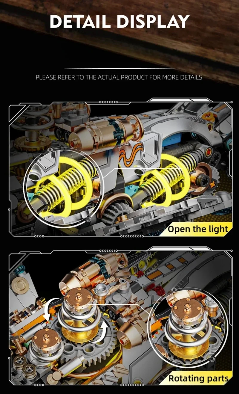 Cyberpunk Mechanischer Hai Bausteine Steampunk Ozeanwal-Bausteine Spielzeug mit LED-Licht DIY Modellbausatz Geschenk – Detail 6