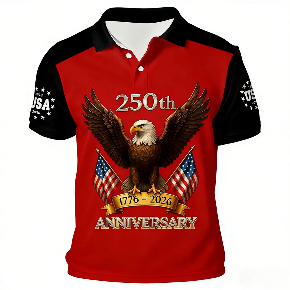 Retro American Polo Shirt 250th Anniversary Independence Day Men's Short-Sleeved Shirt USA 250th Anniversary POLO Shirts Clothes