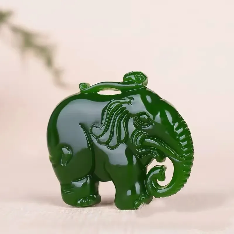Natural Turquoise Double-sided Carved Elephant Jade Pendant Fashion Boutique Jewelry Men's and Women's Color Jade Lucky Necklace