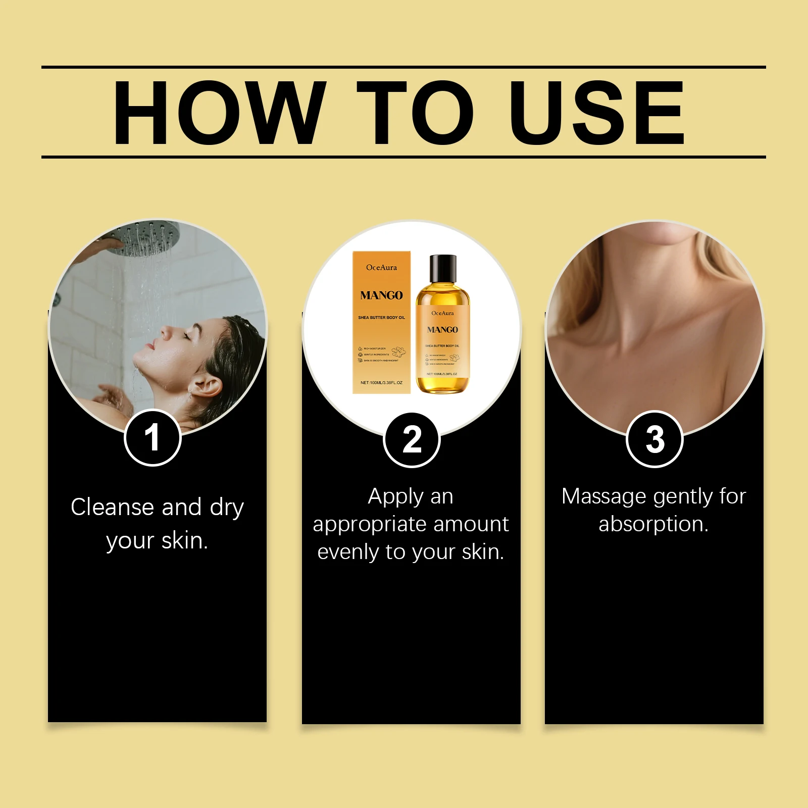 زيت الجسم المضاد للشيخوخة من المانجو والشيا لشد الجسم لتحسين الجفاف والخشونة، زيت العناية بالبشرة المغذي والترطيب