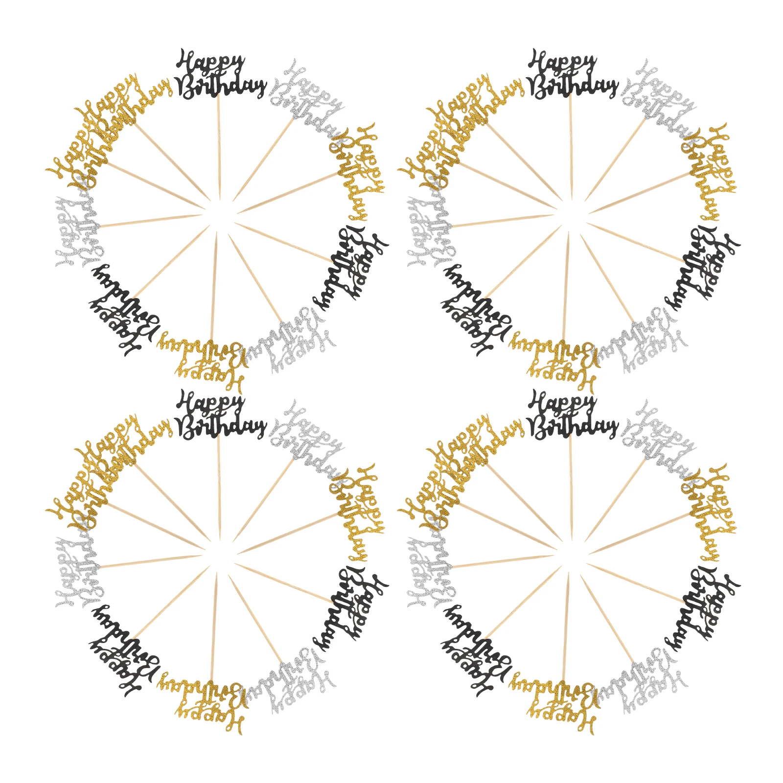 

36 Pcs Birthday Cake Decoration Unique Design Party Supplies Cupcake Picks Reusable Happy Toppers Desserts Decorations