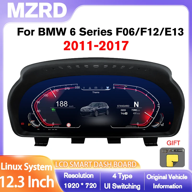 MZRD 12.3'' Digital Instrument Cluster for BMW 6 Series F06/F12/F13 2011-2017 CIC NBT Linux System Speedometer Car Dashboard