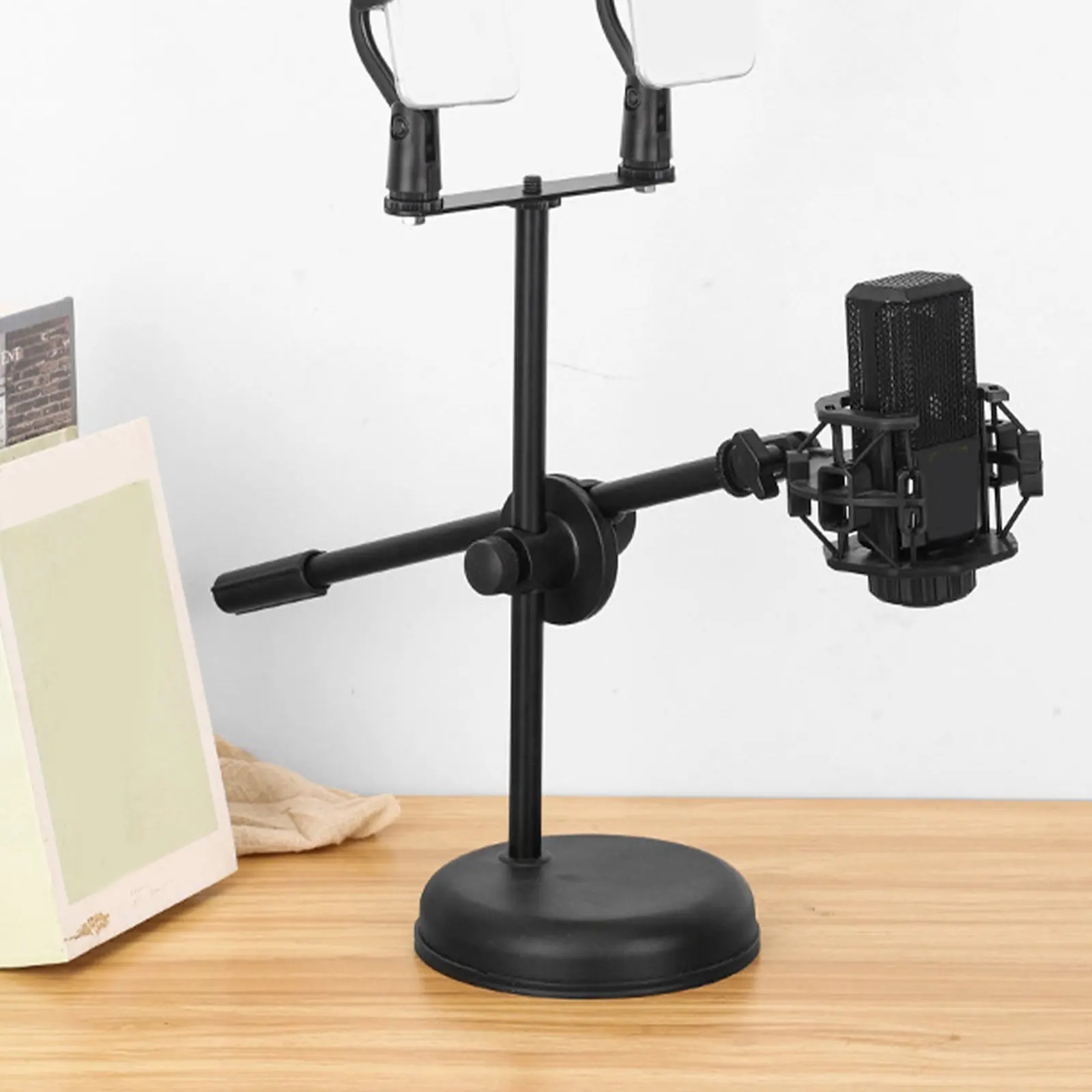 2Pcs Universal Microphone Arm Clips High-Grade ABS Iron Adjustable Crossbar Buckle for Stage Podcast Live Broadcast Desktop