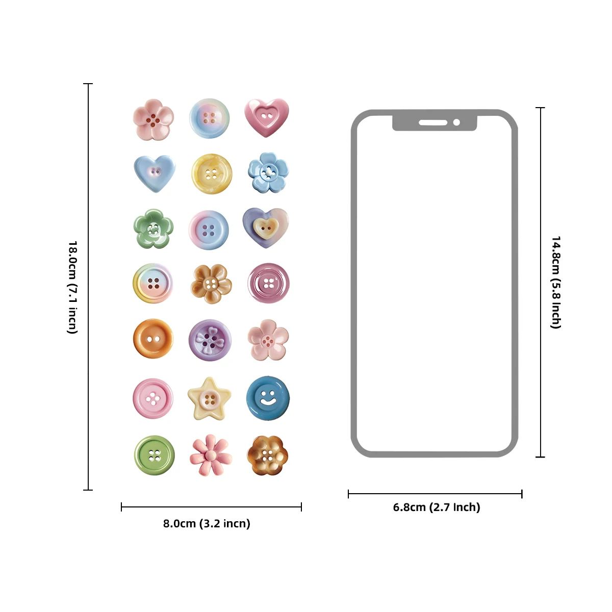 3sheet Cute Personality Button Pattern Decorative Stickers for Notebooks, Water Bottles, Suitcases and Cell Phones, Envelopes