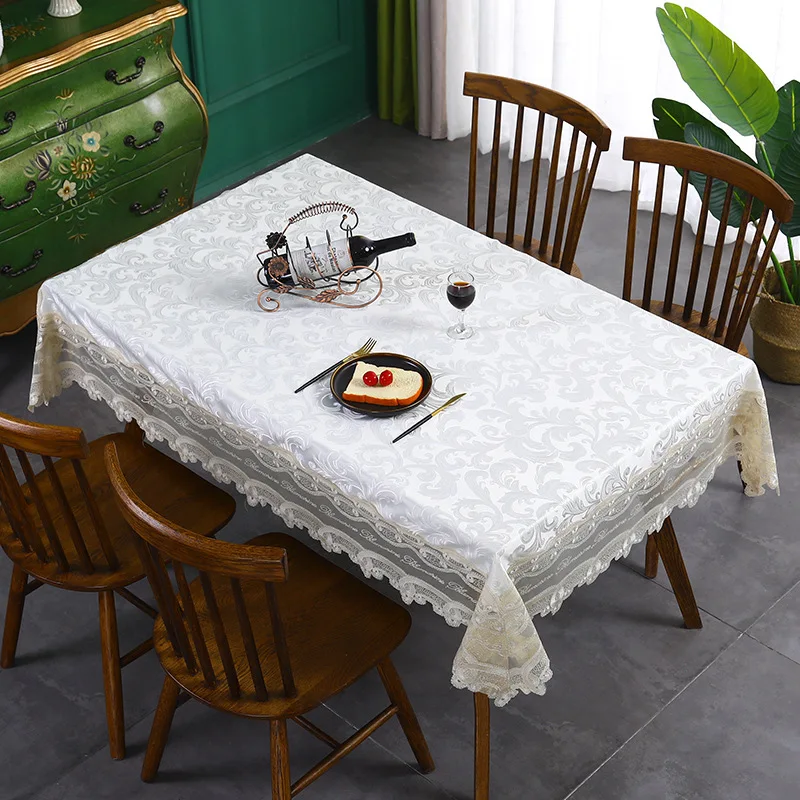 Solid Lace Tea Table Cloth Waterproof And Oil Proof Table Cloth Custom Simple White Tea Table Dust-proof Cloth