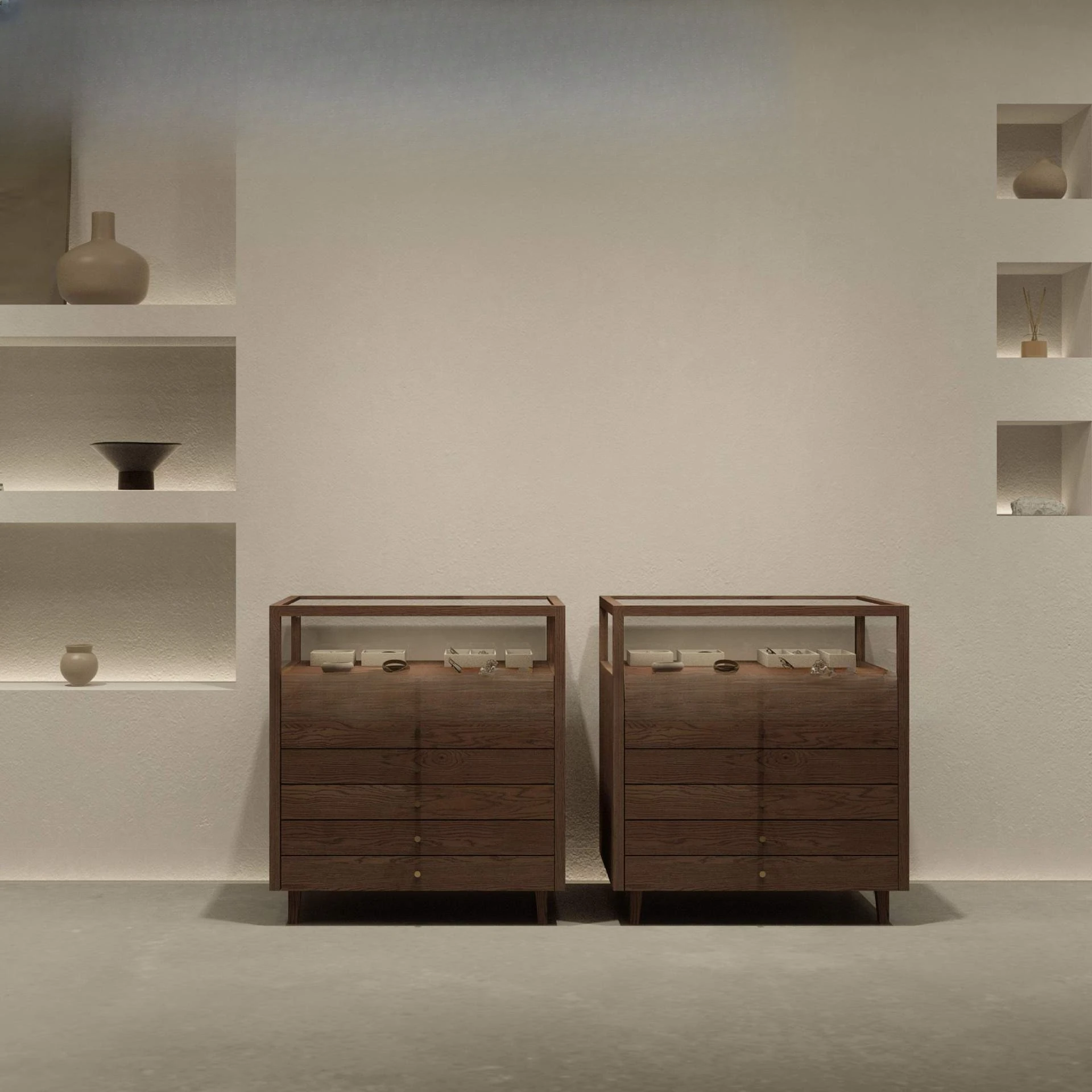Jewelry necklace display case display case against the wall cabinet