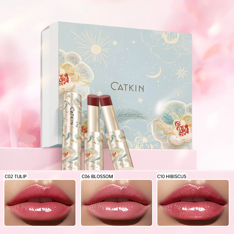 CATKIN Glossy Lip Balm Lipstick 3PCS Set With Exquisite Gift Box 12H Hydrating Mirror Shine Lip Stick Moisturize Repair Soothe