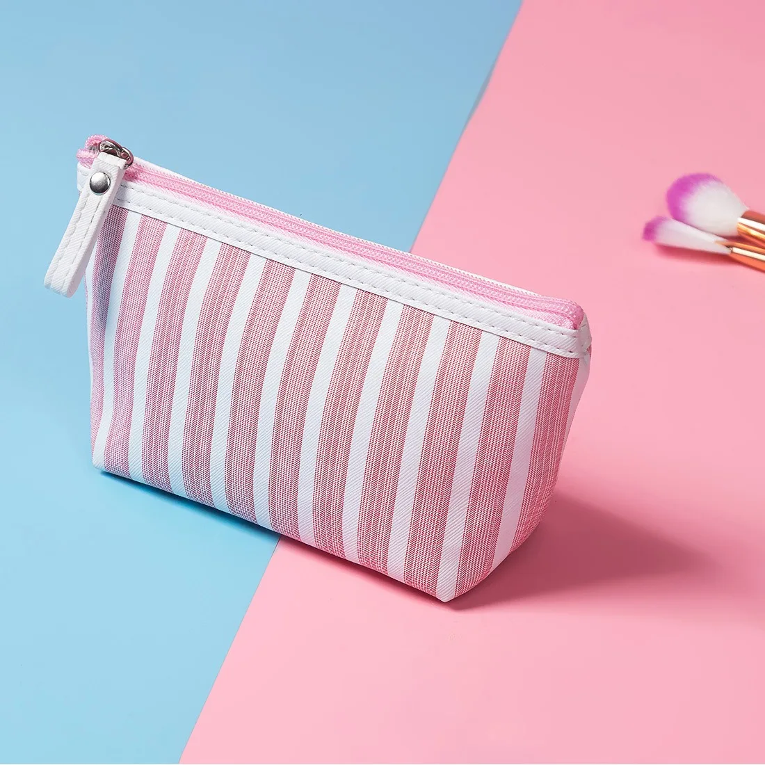 

Cute PVC Striped Travel Cosmetic Lipstick Storage Bag Toiletry Kit Women Girls Makeup Handbags Organizer Coin Purse Pouch Bags