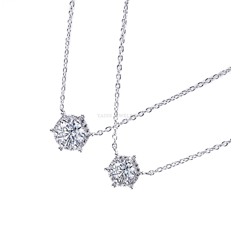 Yadis Mode Sieraden Sneeuwbloem 18K Wit Vergulde 925 Sliver Vvs Moissanite Kettingen Voor Vrouwen