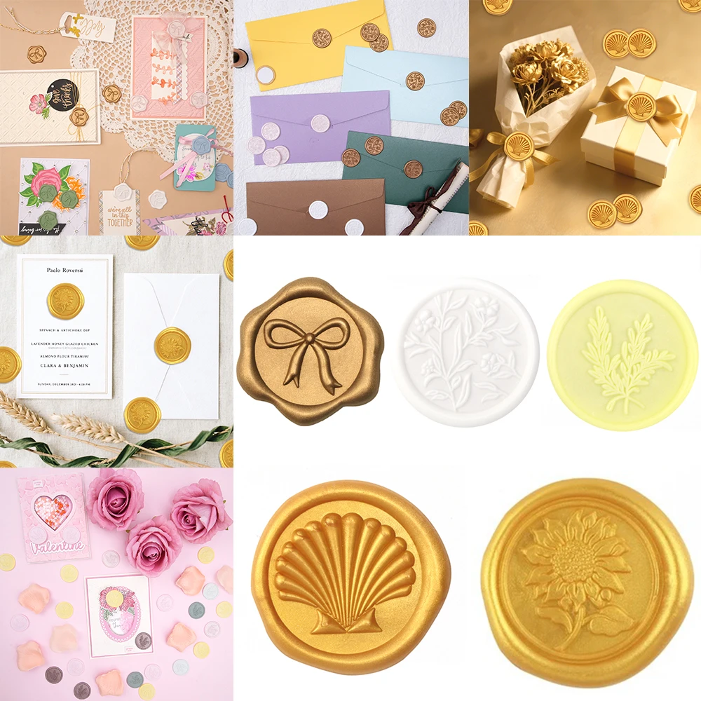 10pcs 3D Wax Seal Stickers Bow Daisy Flower Shell Mixed Colors Self Adhesive Stickers for Diy Wedding Invitation Envelope Cards