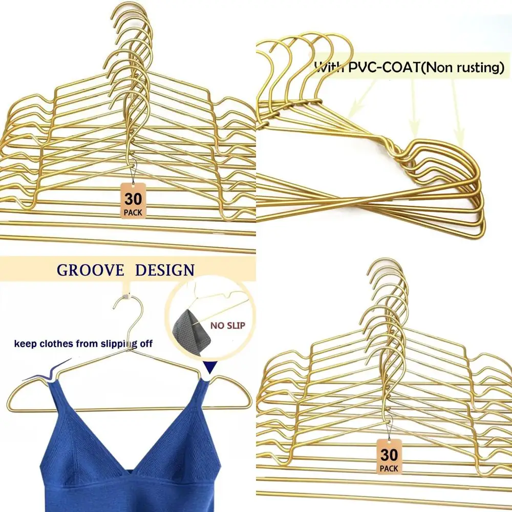 

Золотые металлические проволочные вешалки, 30 шт., сверхпрочные вешалки 16,5 для взрослых, компактный органайзер для рубашек, платьев, брюк и леггинсов