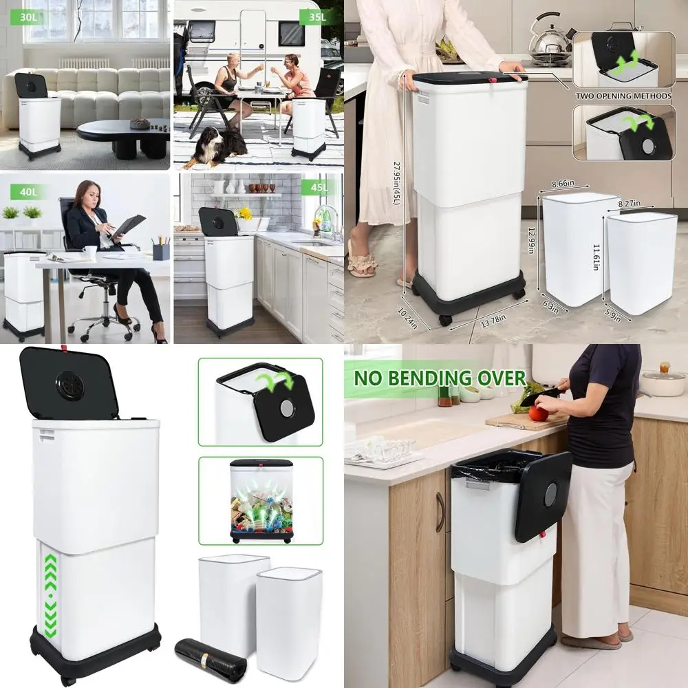Juego de latas de basura de cocina de 3 piezas, 13 galones con capacidad de 45 litros, incluye 2 latas y bolsas de baño pequeñas
