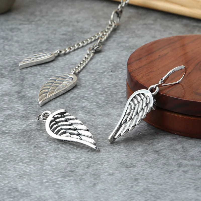 

Retro personality trendy punk s925 sterling silver Korean version popular wing earrings long earrings angel wing girl