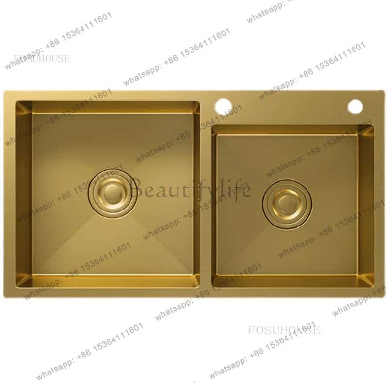 PG Gold Nano Kitchen Sink Stainless Steel Sink Under Counter Washbasin Large Double-slot Handmade Thickened Washbasin r