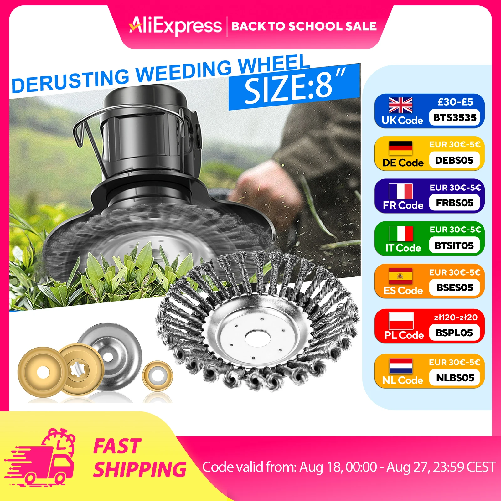 Ruota universale in filo di acciaio Testa decespugliatore per erbacce 6/8 pollici 150/200mm Tosaerba Tagliaerba Disco Rimozione Muschio Ruggine Attrezzo da giardino