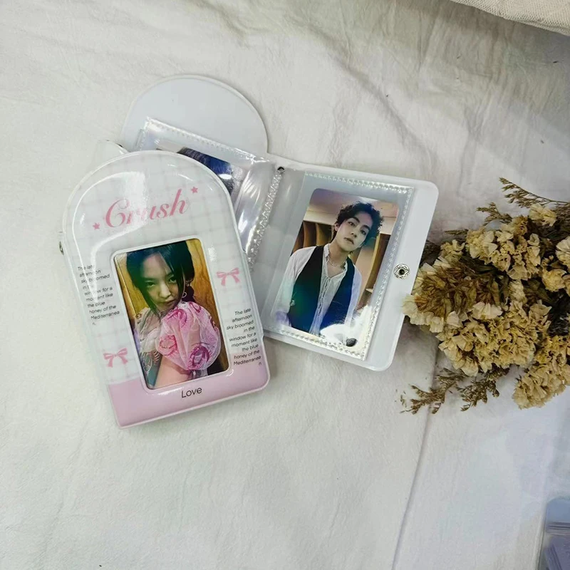 Bolsa de tarjetas de fotos de invierno con 32 bolsillos, álbum de estilo para Mini Tarjeta de nombre Instax práctica, álbum de estrellas k-pop con botón, 3 pulgadas