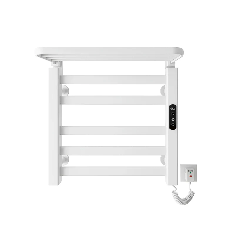 New design sticky electric towel heater drying rack bathroom waterproof heating black towel rack shelf view 2