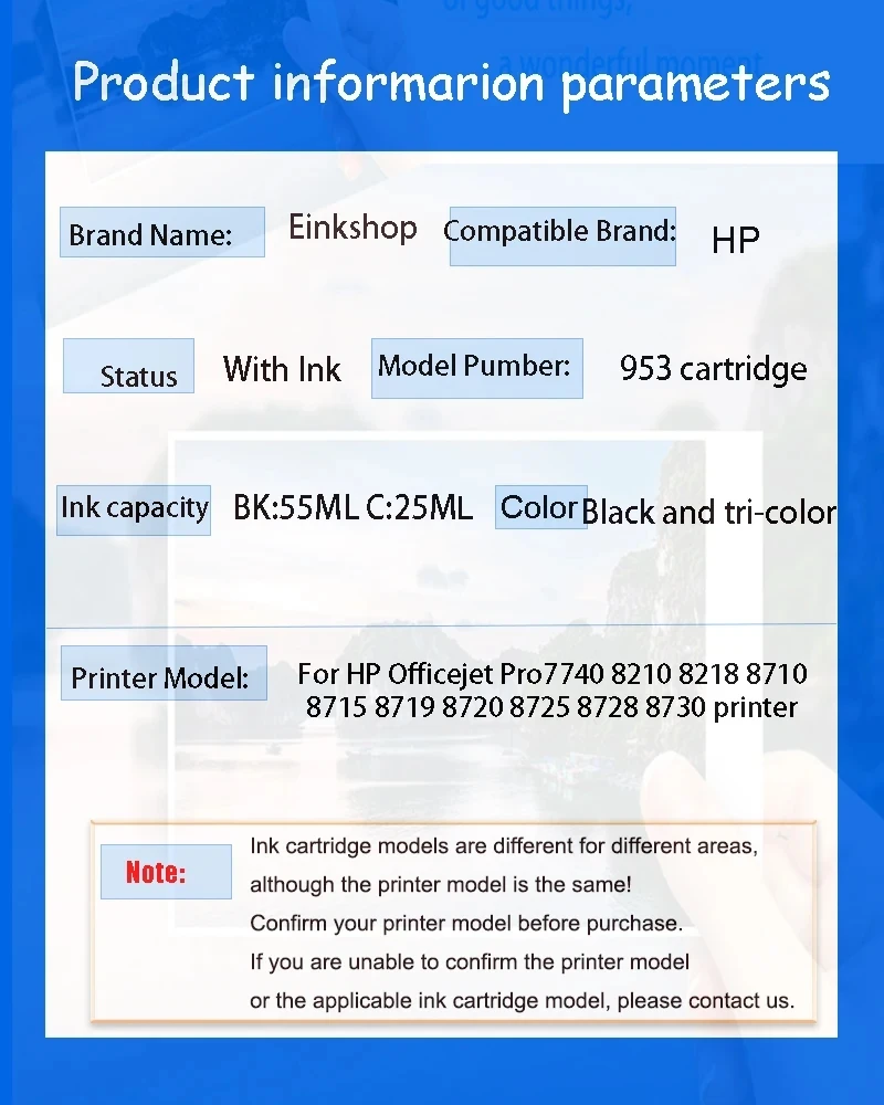 953XL 953 XL Compatible Ink Cartridge For HP 953 Officejet Pro 7740 8210 8218 8710 8715 8719 8720 8725 8728 8730 printer