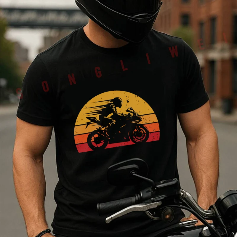 

Vintage Retro Racing Gril Men's Fashion Moto T-shirt Casual Trendy Tshirts For Summer Comfortable Short Sleeve Tops