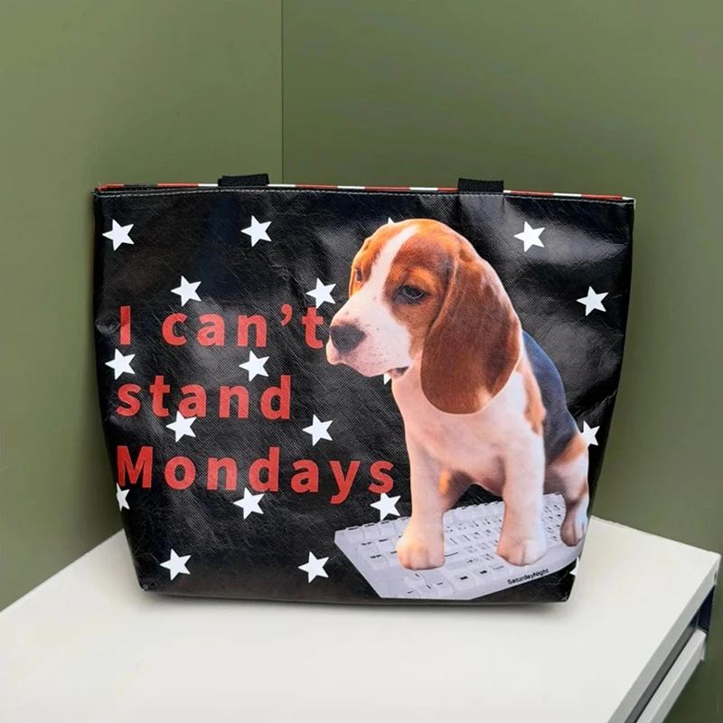 Y2k Beagle Double Sided Printed Tote Bag Waterproof Lightweight Large Capacity Shoulder Bag Creative Beagle Spirit Storage Bag