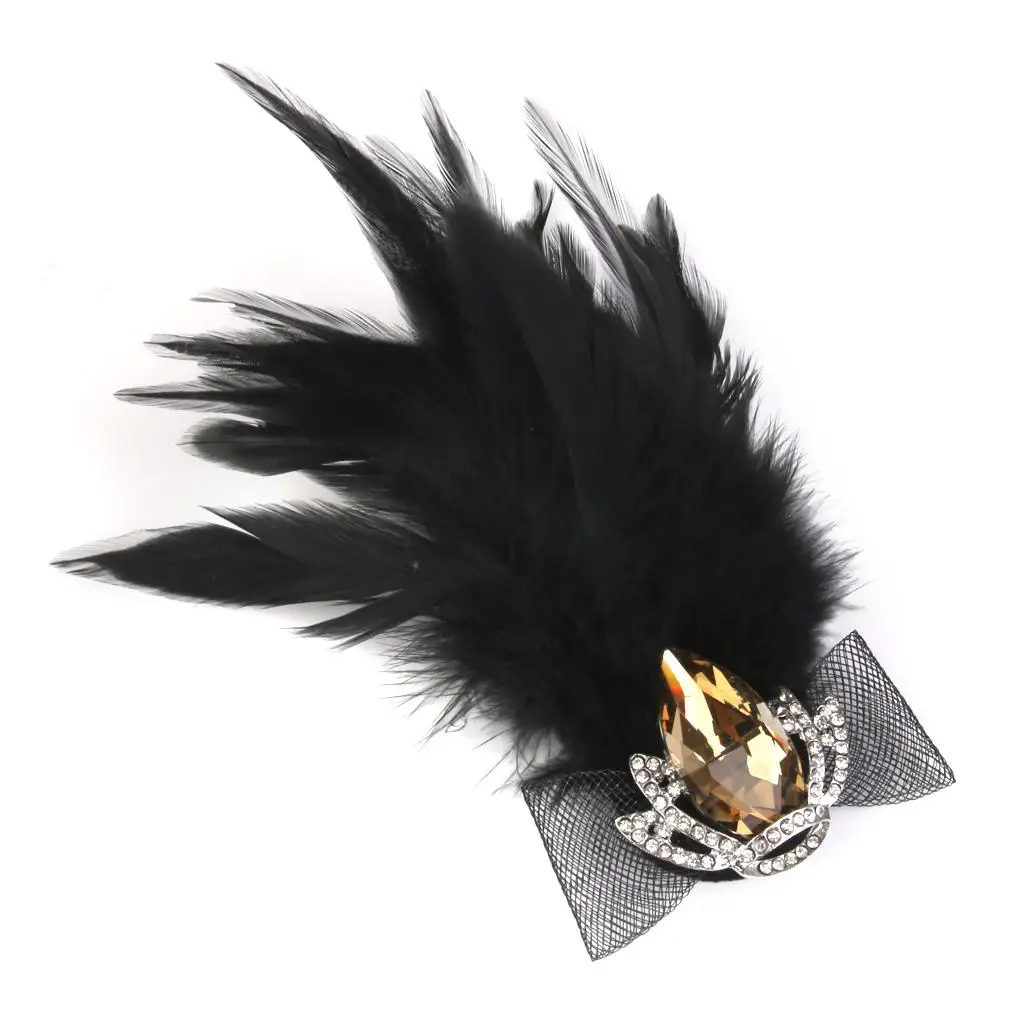 Women Feathers Rhinestone Crystal Brooches Brooch Costume Evening Party