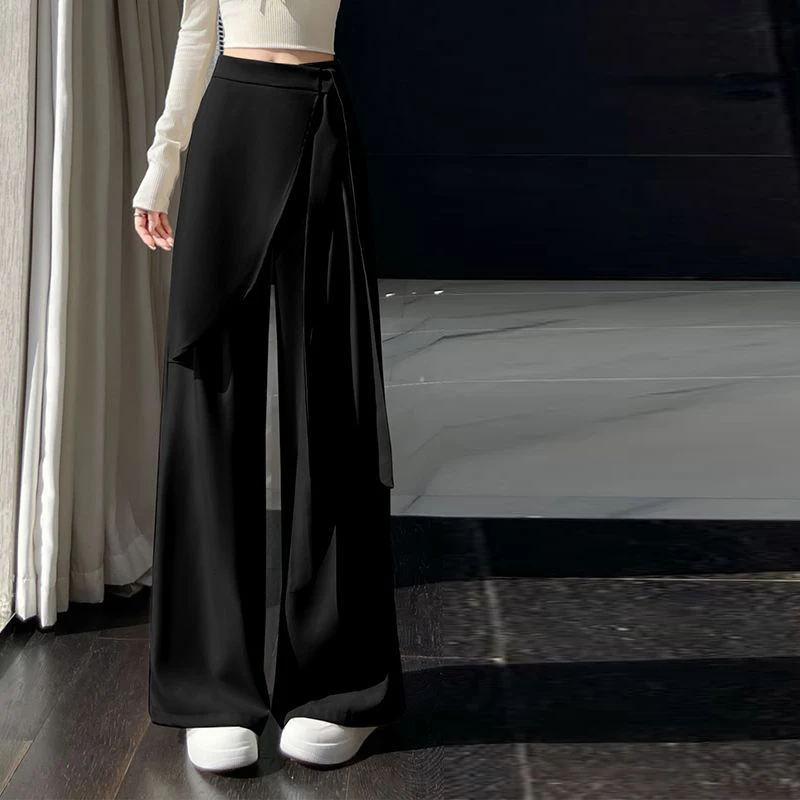 Design strap suit pants women's autumn 2025 new high-waisted and thin vertical straight casual wide-leg floor-mopping pants