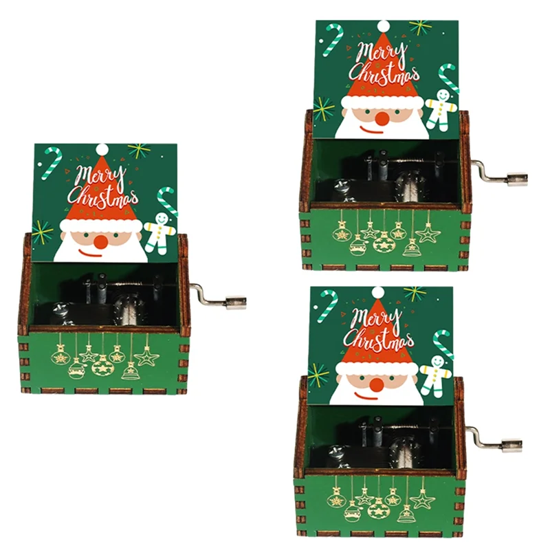 GOOD-Christmas Hand Crank Music Box - Vintage Christmas Music Box, Home Decoration Small Music Box, Family Gift