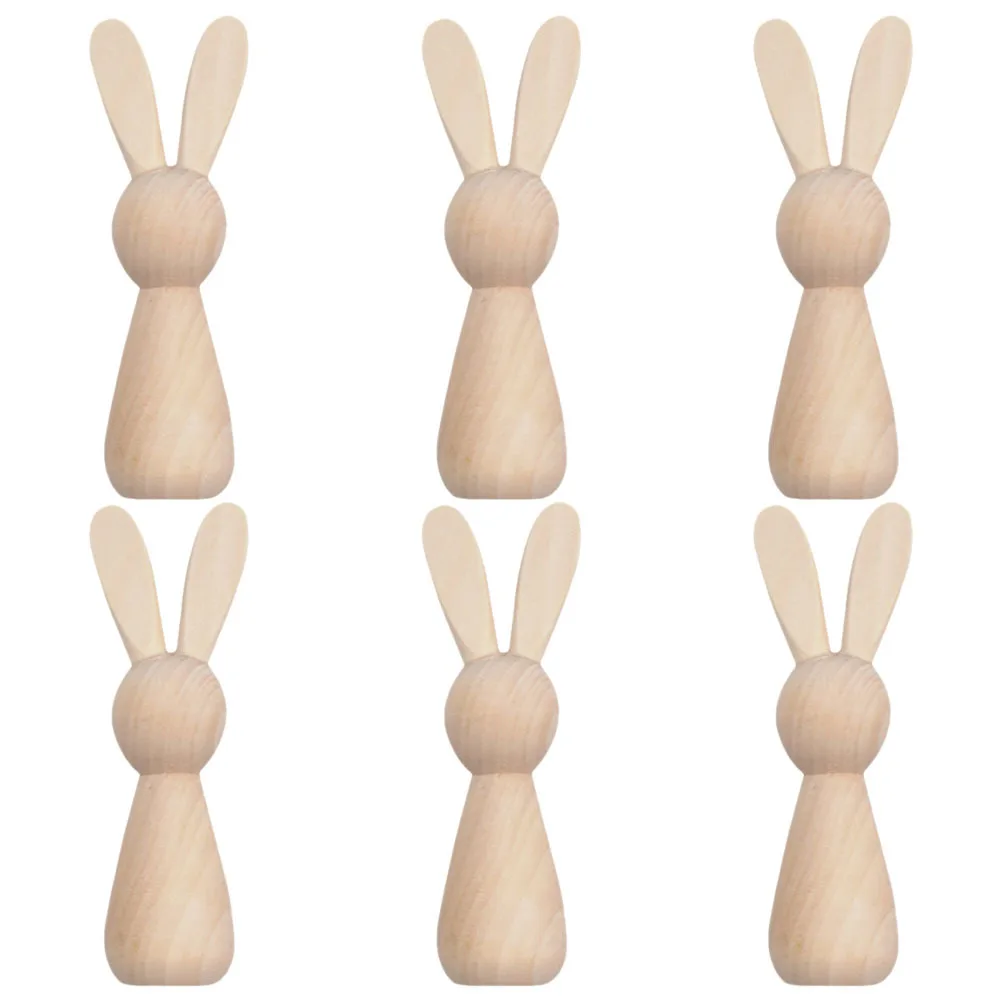 6 قطع من أرنب خشبي يمكنك صنعه بنفسك على شكل أرنب غير مكتمل لمستلزمات الحرف اليدوية في عيد الفصح وديكور المنزل ونشاط الرسم العائلي للأطفال