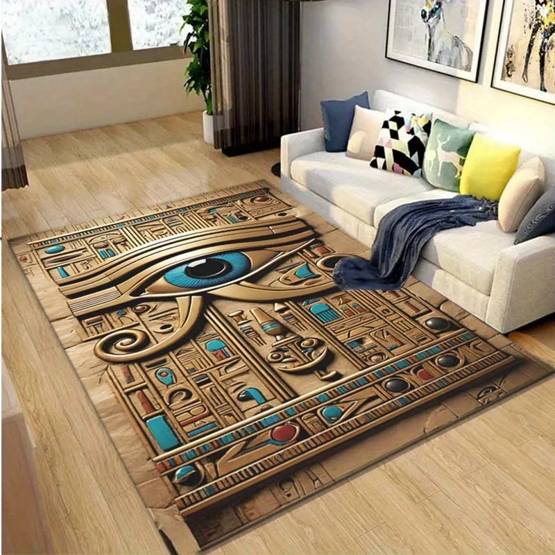 Luxury 3D Eye of Horus Egyptian Rune Printed Non‑Slip Rug, Intricate Hieroglyph Decor Floor Mat for Bedroom, Living Room
