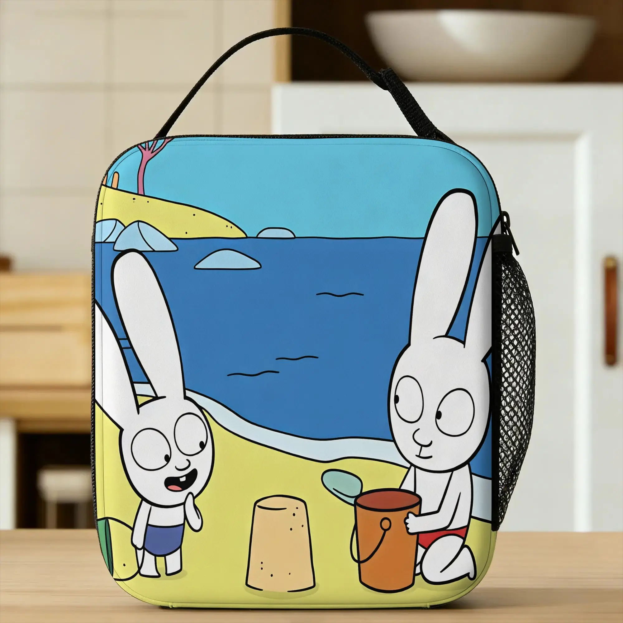 Simon Super Rabbit Lunch Bag  Retro Lunch Box Office Portable Zipper Thermal Lunch Bags For Child Oxford Print Cooler Bag