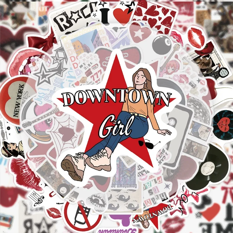 50 Downtown Y2K Stickers, Vibrant Sticker Decals, Multiple Styles Without Duplication, Suitable for Water Bottles, Laptops, Suitcases, Skateboards, Guitars, Party Decorations
