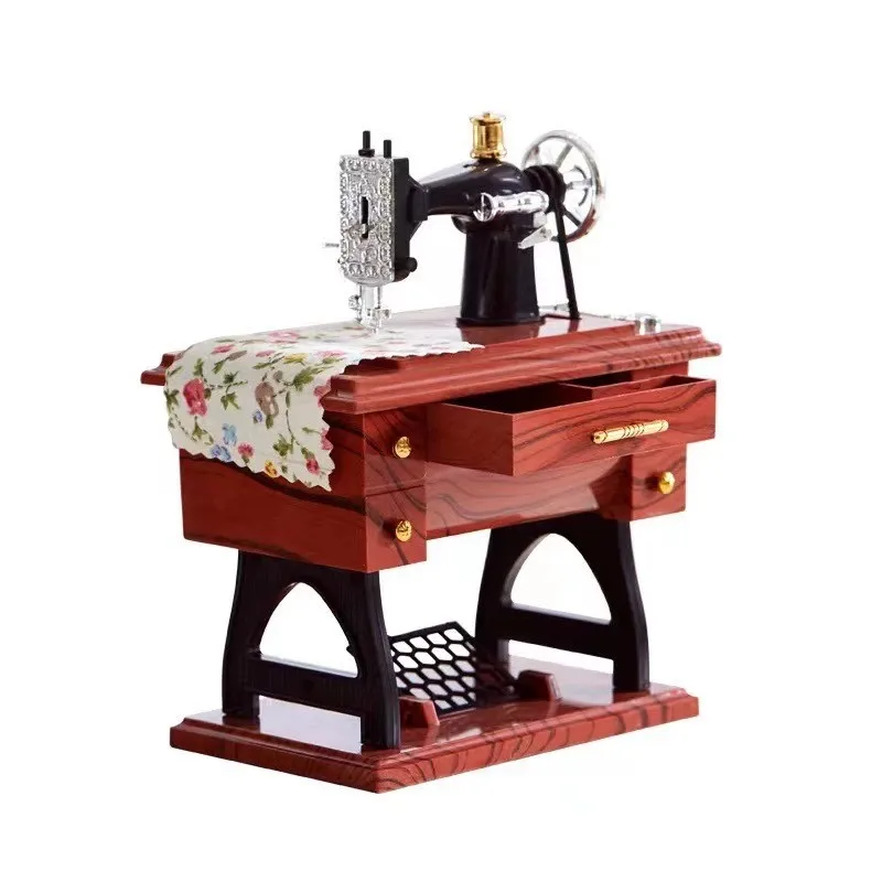

Vintage Music Box Mini Sewing Machine Mechanical Christmas Gift Table Decor Musical Ornament Home Gift