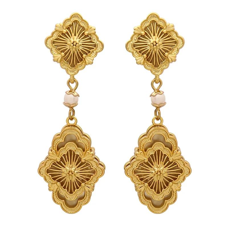 

New Fashion Dangle Hanging Hollow 4 Gold Clover Drop Earrings For Women Vintage Jewelry brinco bijoux