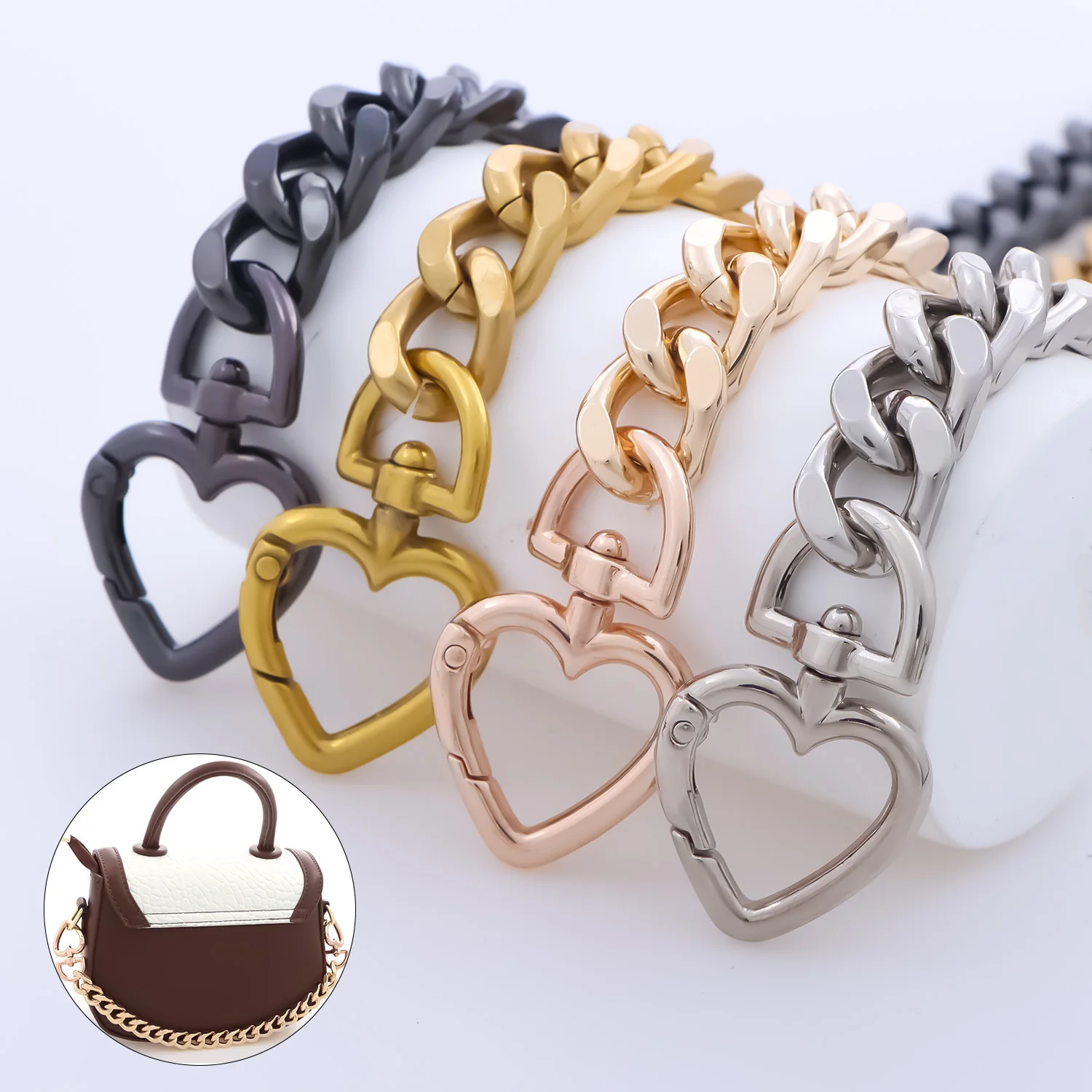 سلسلة محفظة معدنية على شكل قلب، حزام سلسلة موسع لسحر الإكسسوارات، حزام حقائب الكتف المطول #1