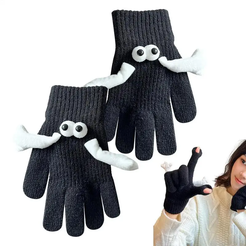 Couples Hand Holding Mittens 3D Doll Couple Gloves Magnetic Winter Warm Couple Gloves Breathable Hand Warmer Holding Hands